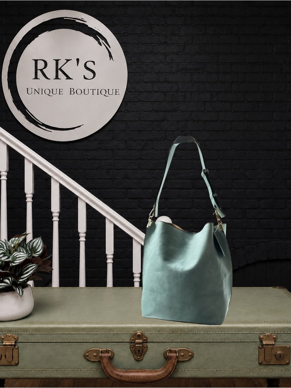 Light Blue Leather Shoulder Bag